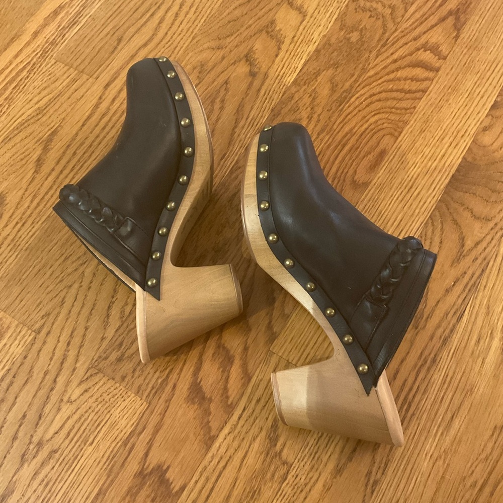 Report-  Union Studded Faux Leather Slip on Clogs Block Heel. Size 7.5